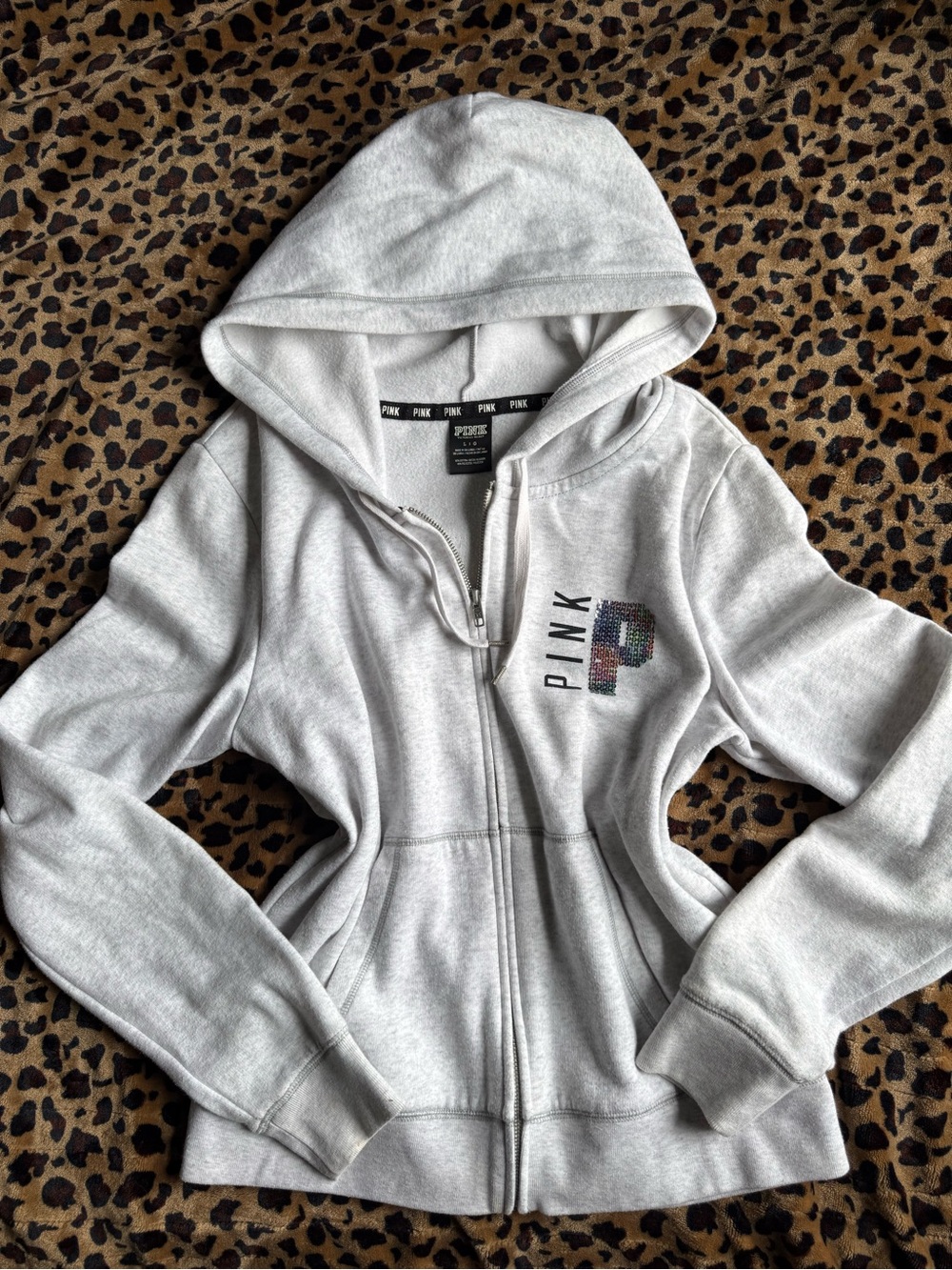 Women's Light Grey Victoria Secret PINK full-zip hoodie